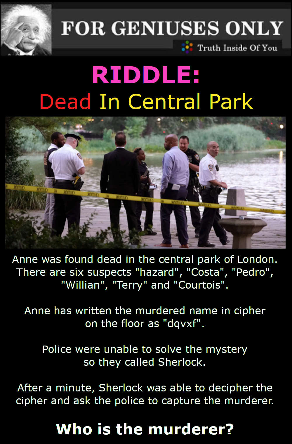 Dead In Central Park Riddle