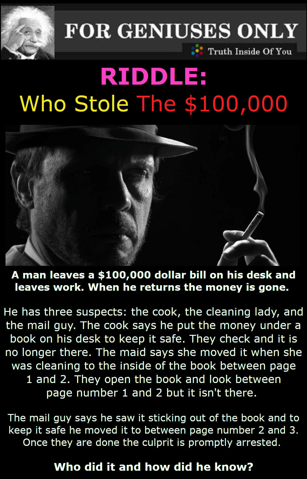 Who Stole The $100,000 Riddle