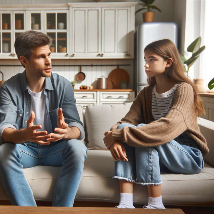 dad talking to daughter